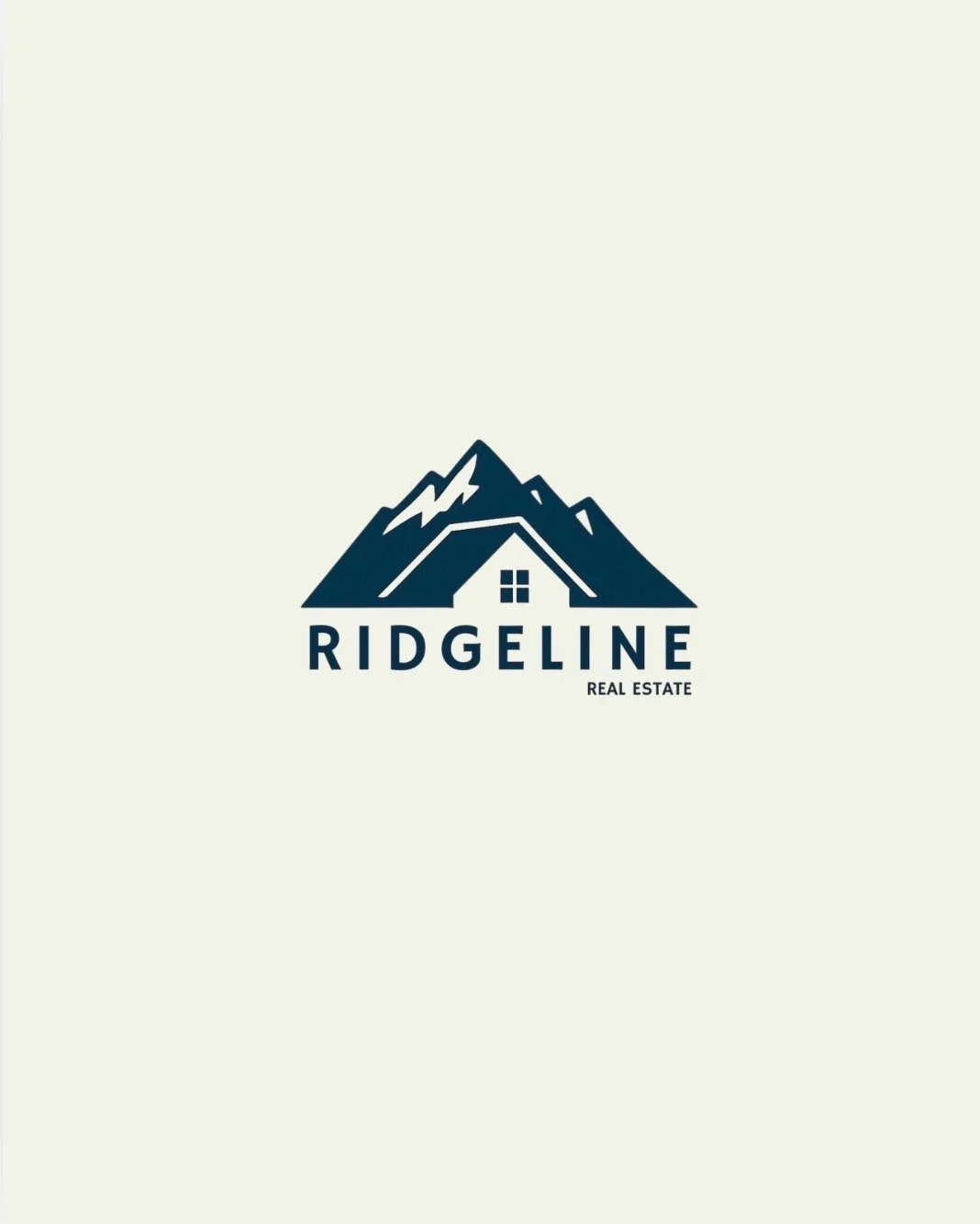 Logo for Ridgeline Real Estate featuring a mountain range with a house integrated into the mountain design.