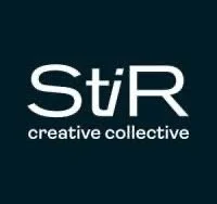 Logo with the text 'StiR creative collective' on a dark background.