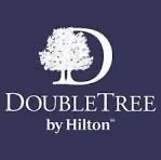 Logo of DoubleTree by Hilton showing a stylized tree and crescent moon.