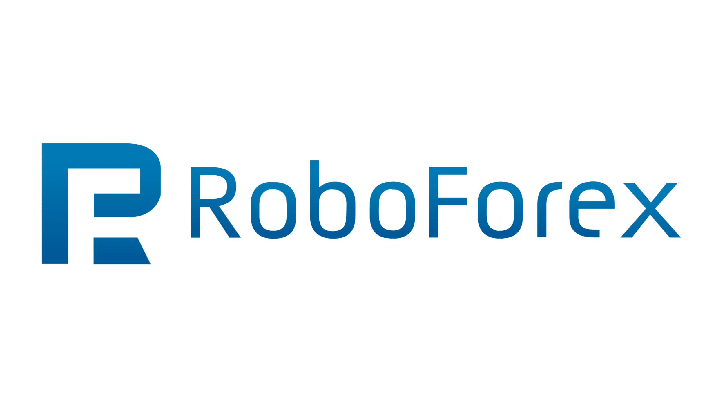 Logo de RoboForex con una letra R azul y el nombre en letras azules sobre fondo negro.