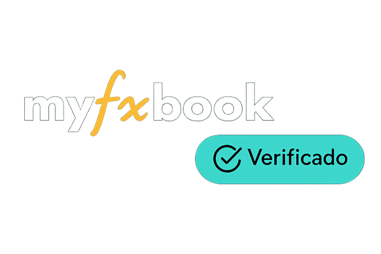 Logotipo con el texto 'myfxbook' y un sello azul que dice 'Verificado'.