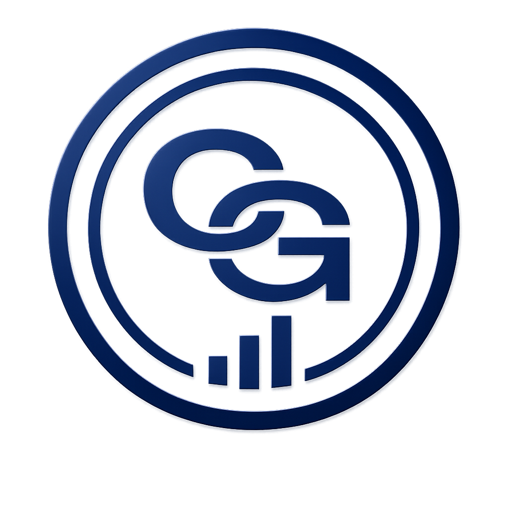 Logo digital de una cartera de inversión con un gráfico ascendente, en tonos azules.