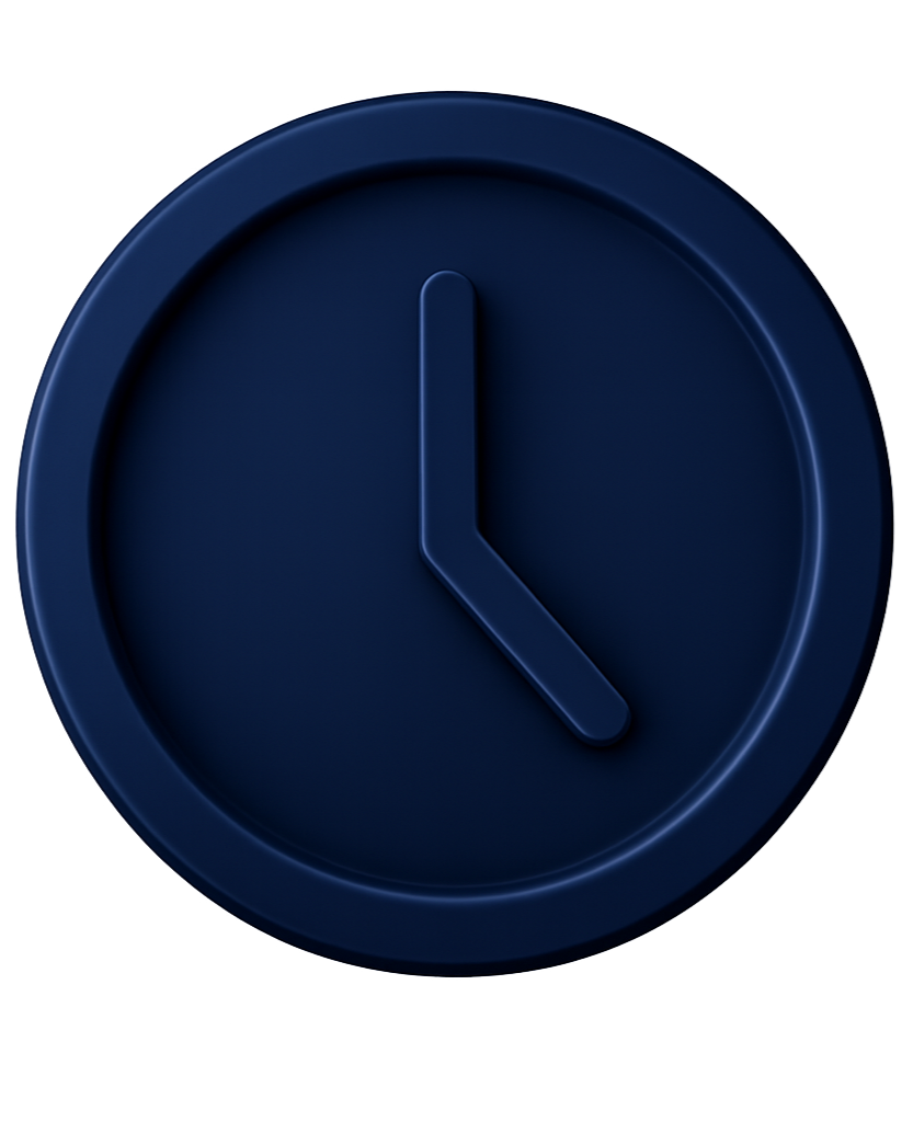 Reloj de pared azul con manecillas que indican la una en punto.
