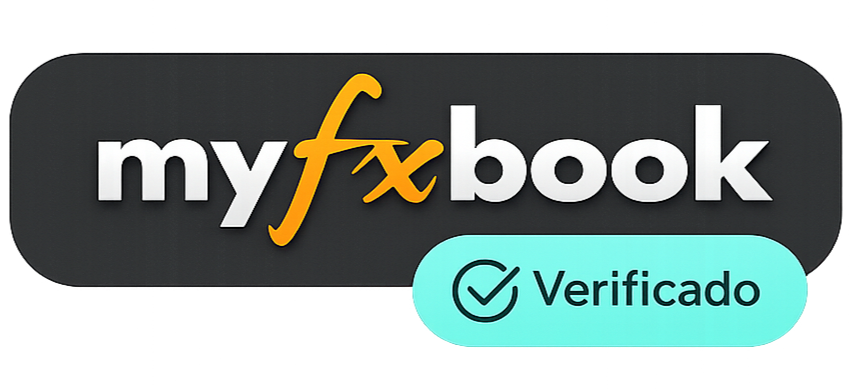 Logotipo de myfxbook con una etiqueta de verificación azul con un check y la palabra 'Verificado'.