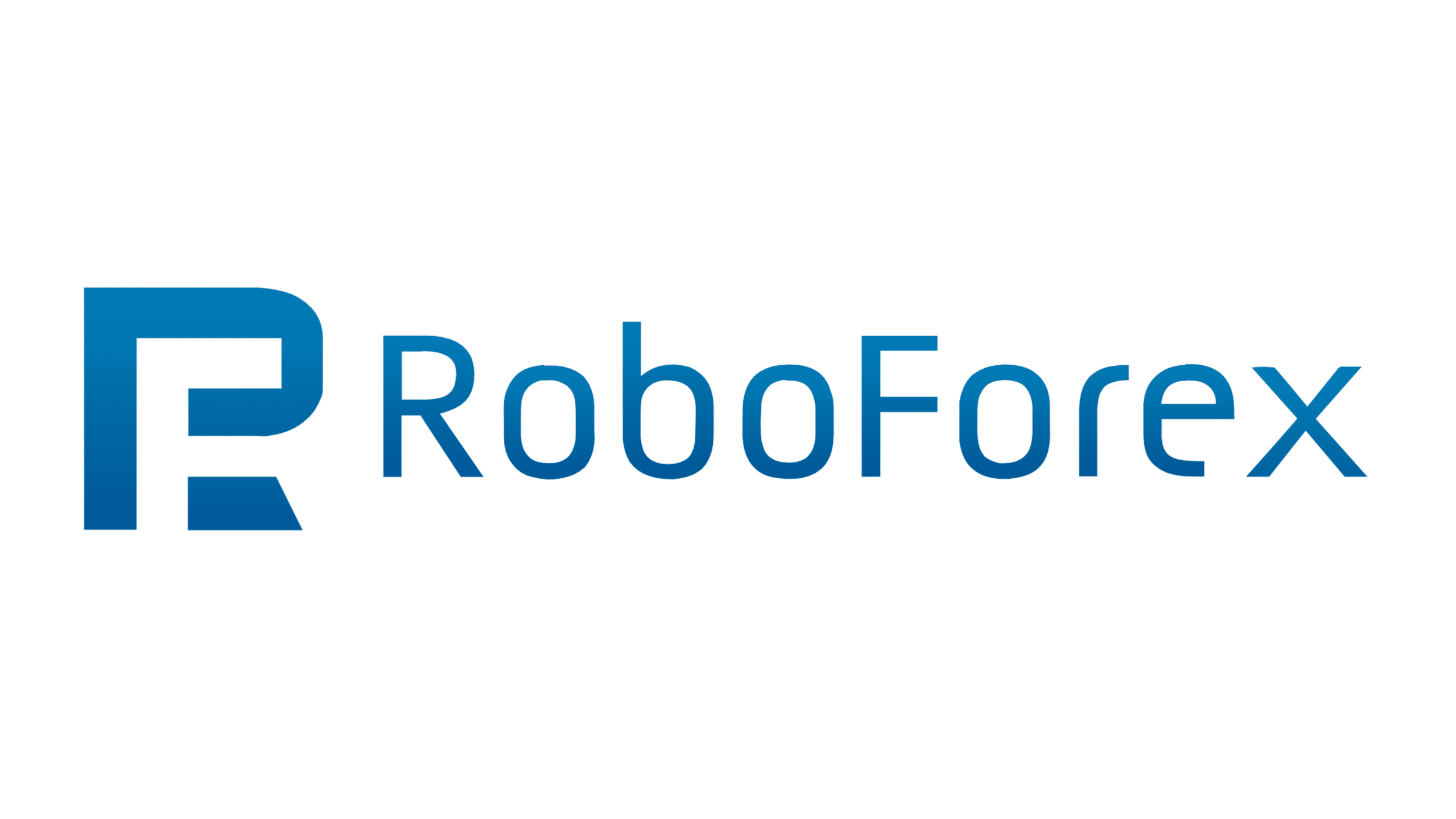 Logo de RoboForex en fondo negro con texto en azul.