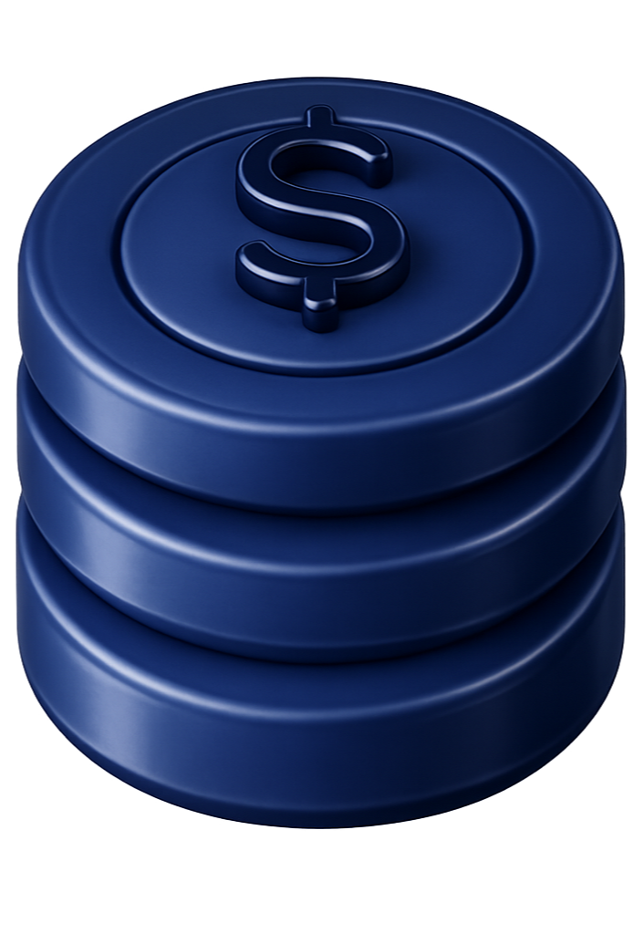 monedas de color azul con símbolo de dólar en la parte superior