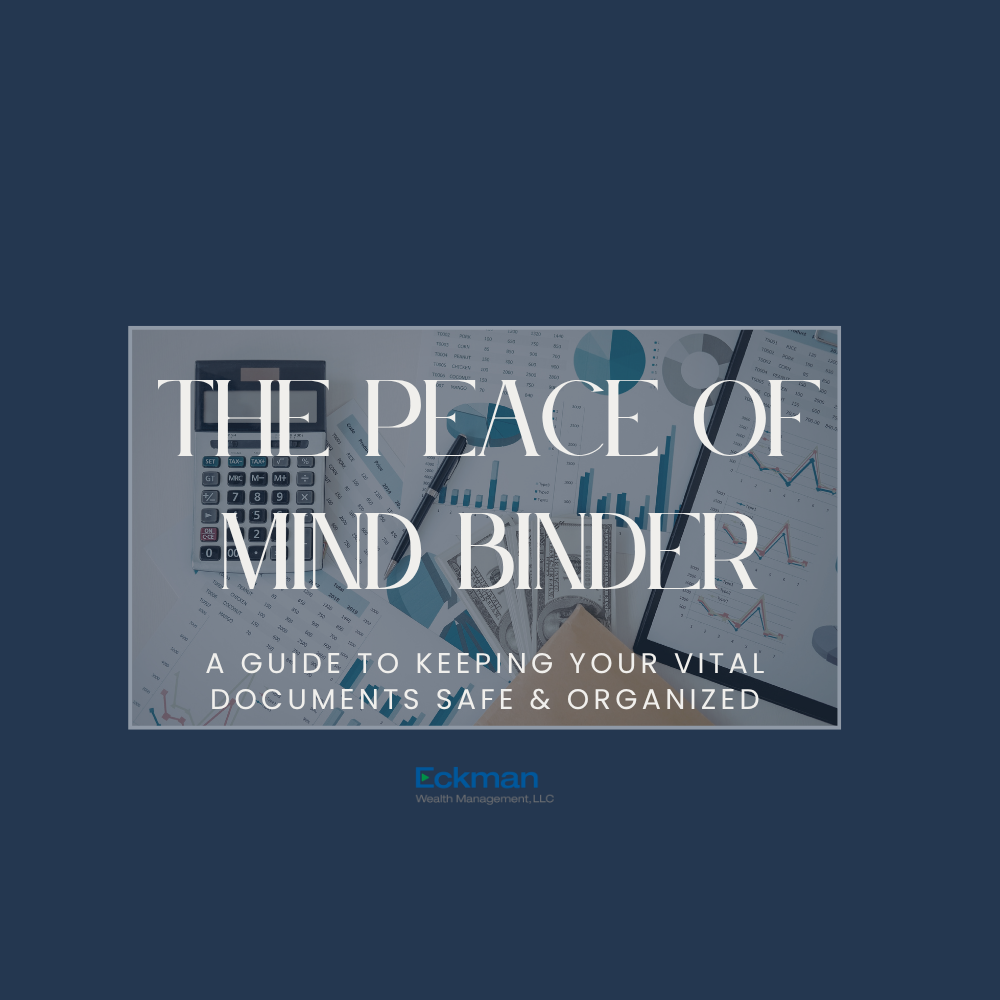 Cover page of a guide titled "The Peace of Mind Binder" a  guide provided to families from financial advisor for financial educational purposes