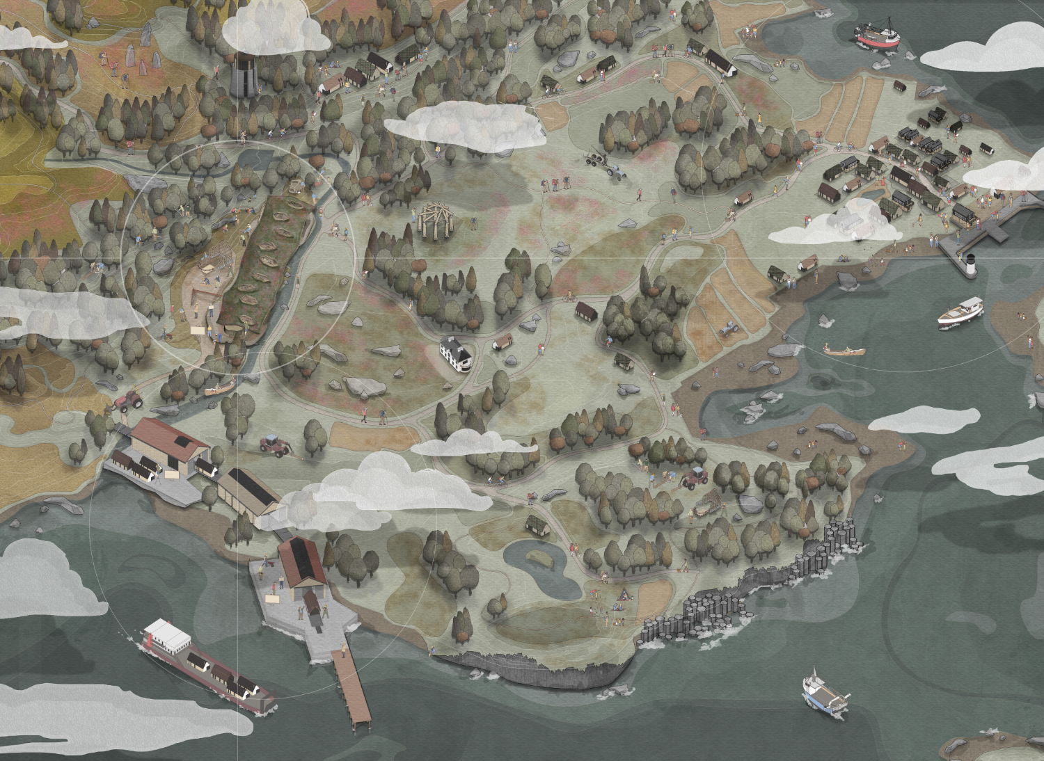 Illustrated masterplan map of a coastal area