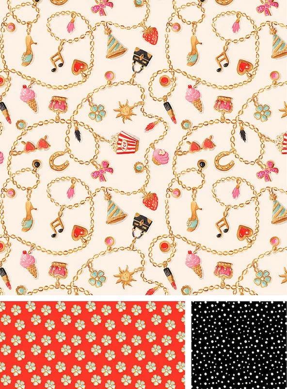 trio of patterns featuring charm brackets and trinkets