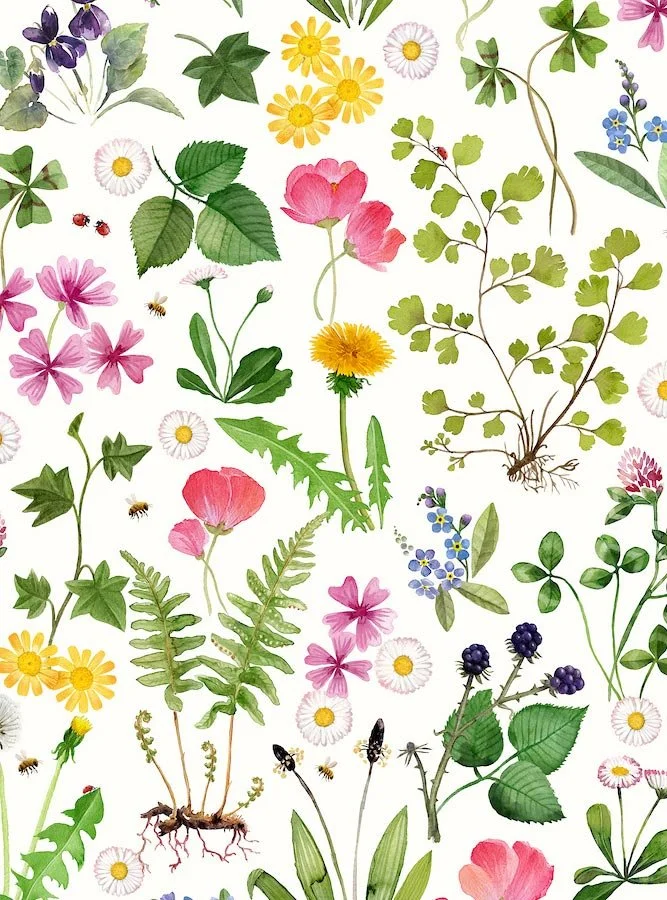 repeat pattern of wildflowers