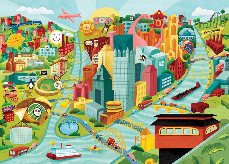 colorfully illustrated cityscape