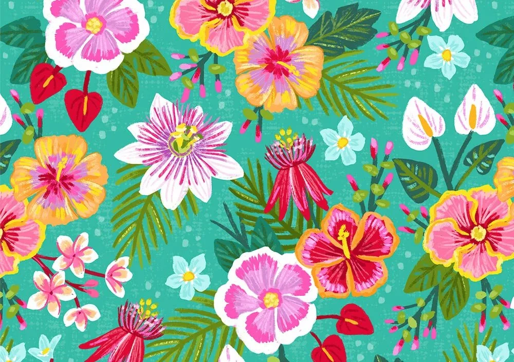 repeat pattern of tropical flowers