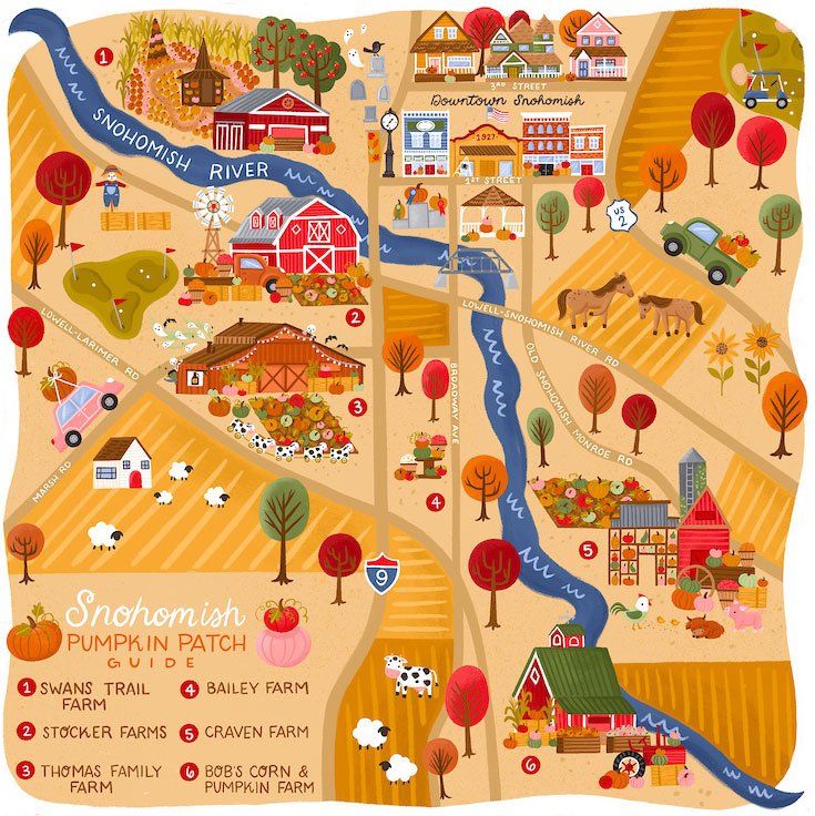 map illustration of Snohomish pumpkin patches