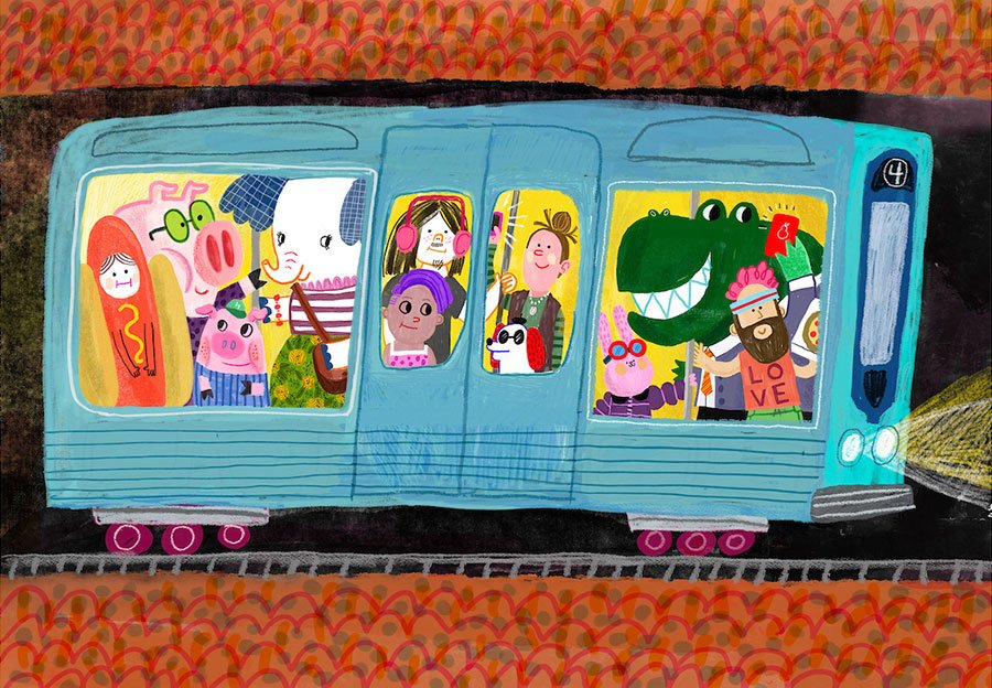 subway car filled with funny characters