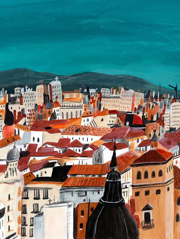 moody cityscape of mediterranean rooftops