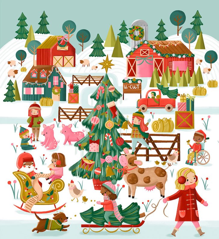 scene of a holiday tree farm