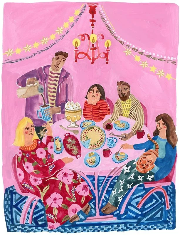 scene of people dining around a table