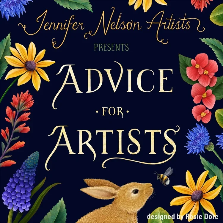 Advice for Artists banner with rabbit and flowers