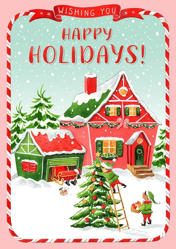 christmas card featuring north pole illustration