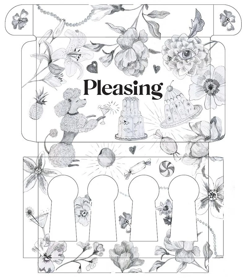 in progress sketch of Pleasing beauty packaging