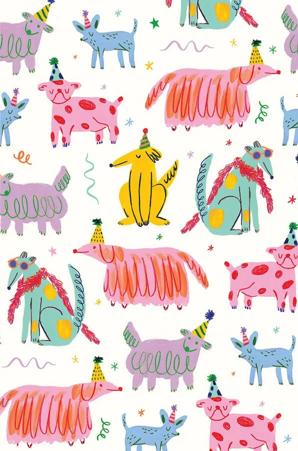 colorful birthday dog repeat pattern
