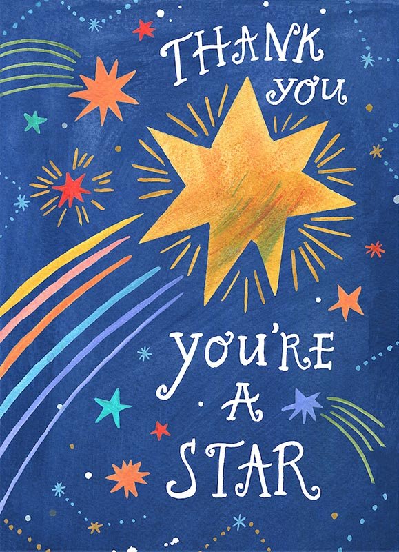 thank you card with a giant shooting star