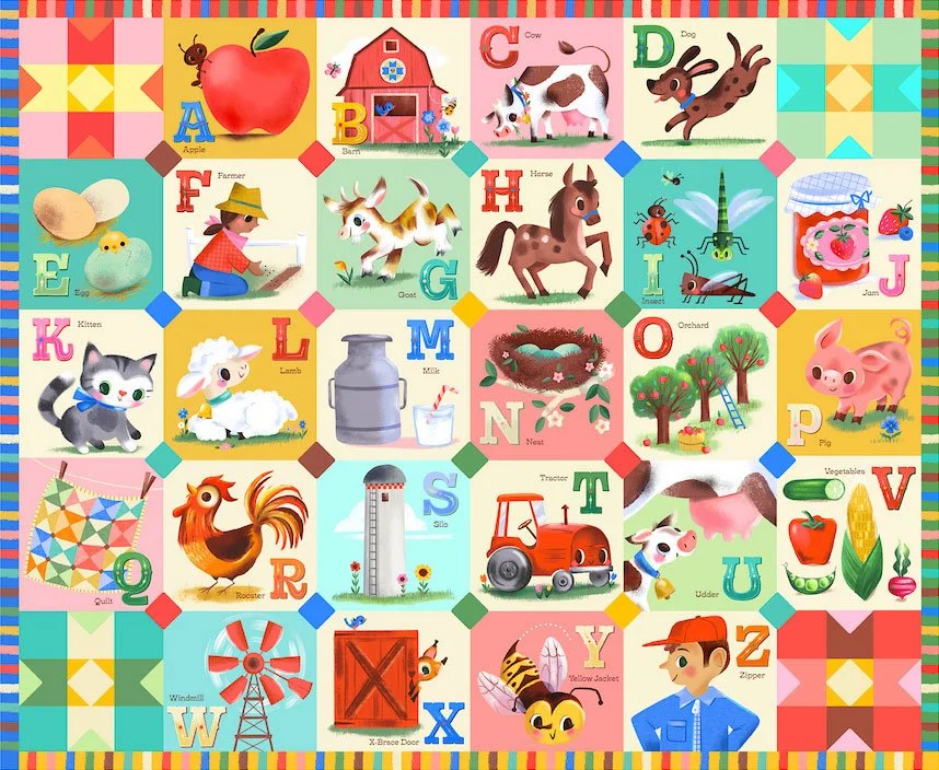 quilt made up of farm icons in an ABC format