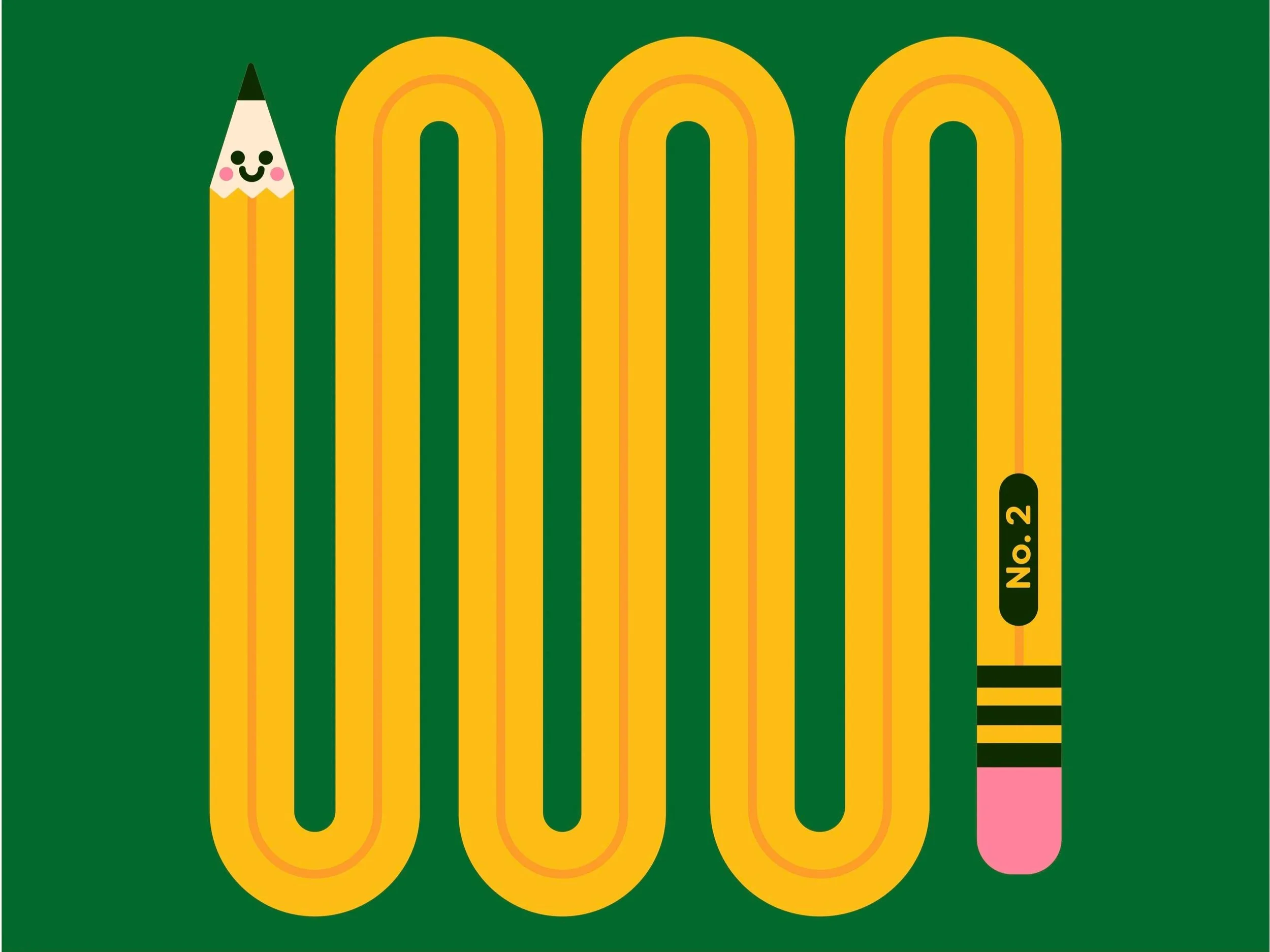 smiling wavy No. 2 pencil on green background