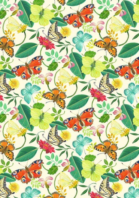 repeat pattern of flowers and butterflies