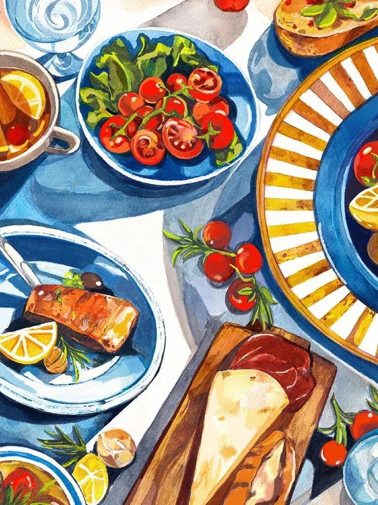 table scene of brunch items