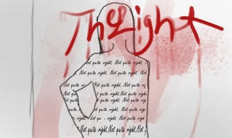 A graffiti-style artwork featuring the phrase 'The right' in red spray paint at the top, with a black tag and some faded handwritten text underneath.