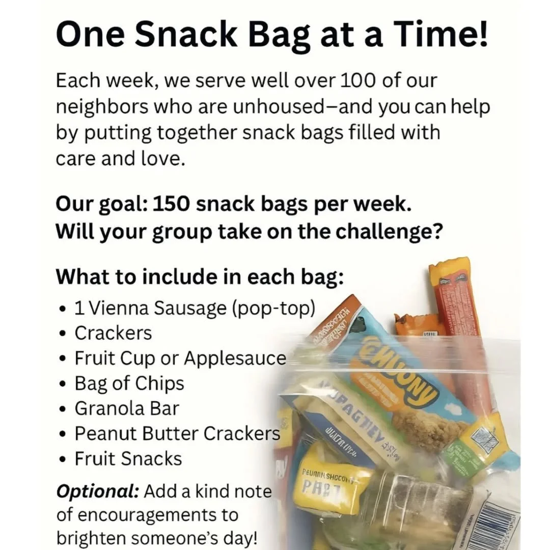 We took the challenge. Partner with Kenwood to provide MoHope Resource with 150 snack bags. Collecting the whole month of May. Assembly of bags will take place June 7 after worship. Drop items off during church office hours M-W 9 to 3 or at church on