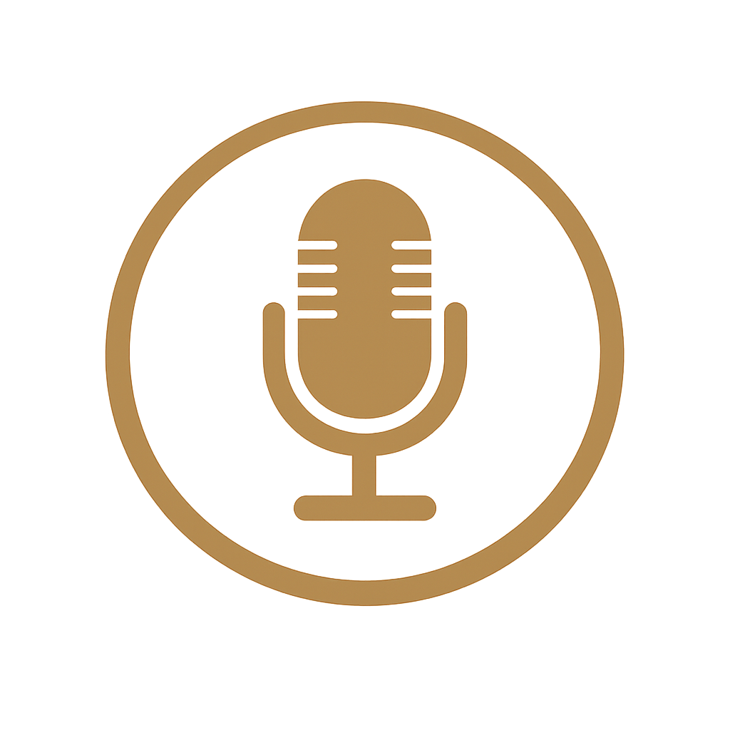 Gold microphone icon inside a circle, representing Craig Sawyer’s keynote speaking, podcast interviews, and guest appearance availability.