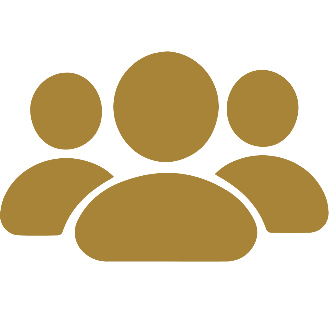 Gold icon of a group of people, representing audiences, event attendees, and podcast communities for Craig Sawyer’s speaking and guest podcasting appearances.