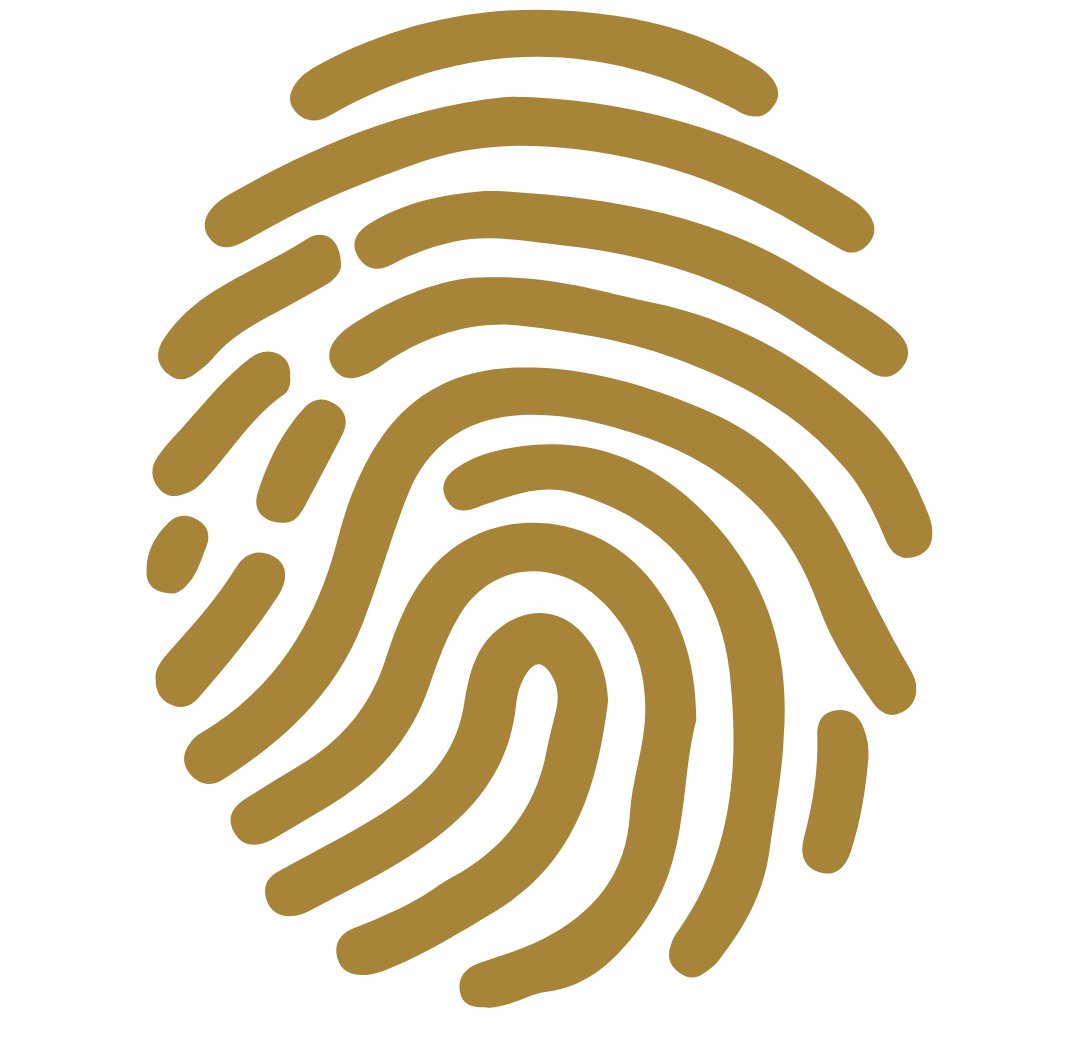 Gold fingerprint icon representing Craig Sawyer’s unique personal story, authentic voice, and distinctive perspective for speaking events and podcast interviews.