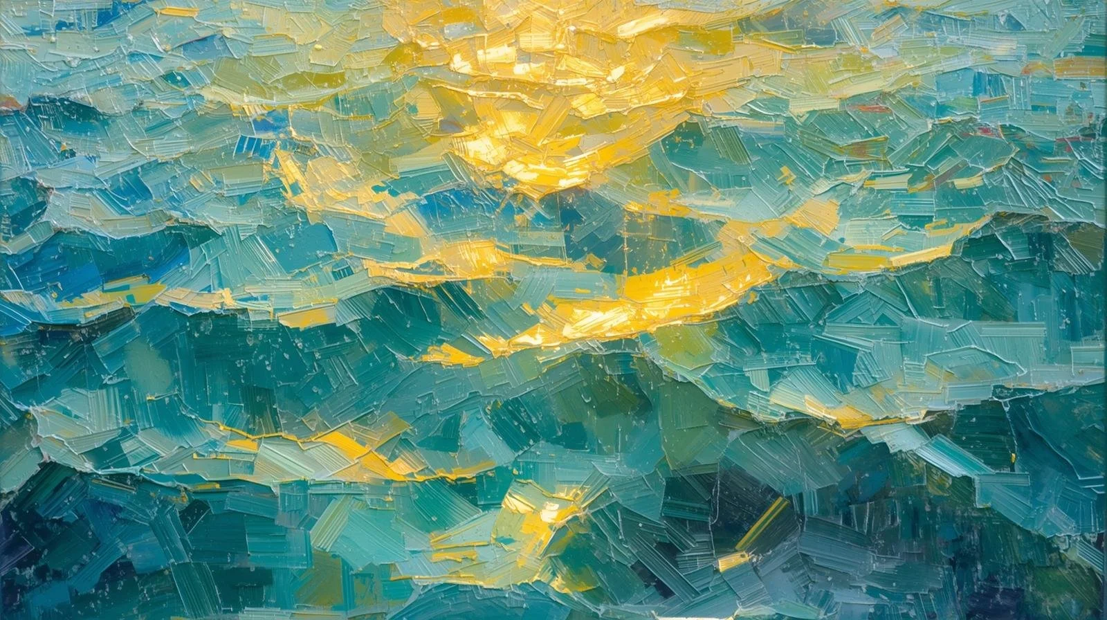 Gold and turquoise rippling water representing calm and emotional depth