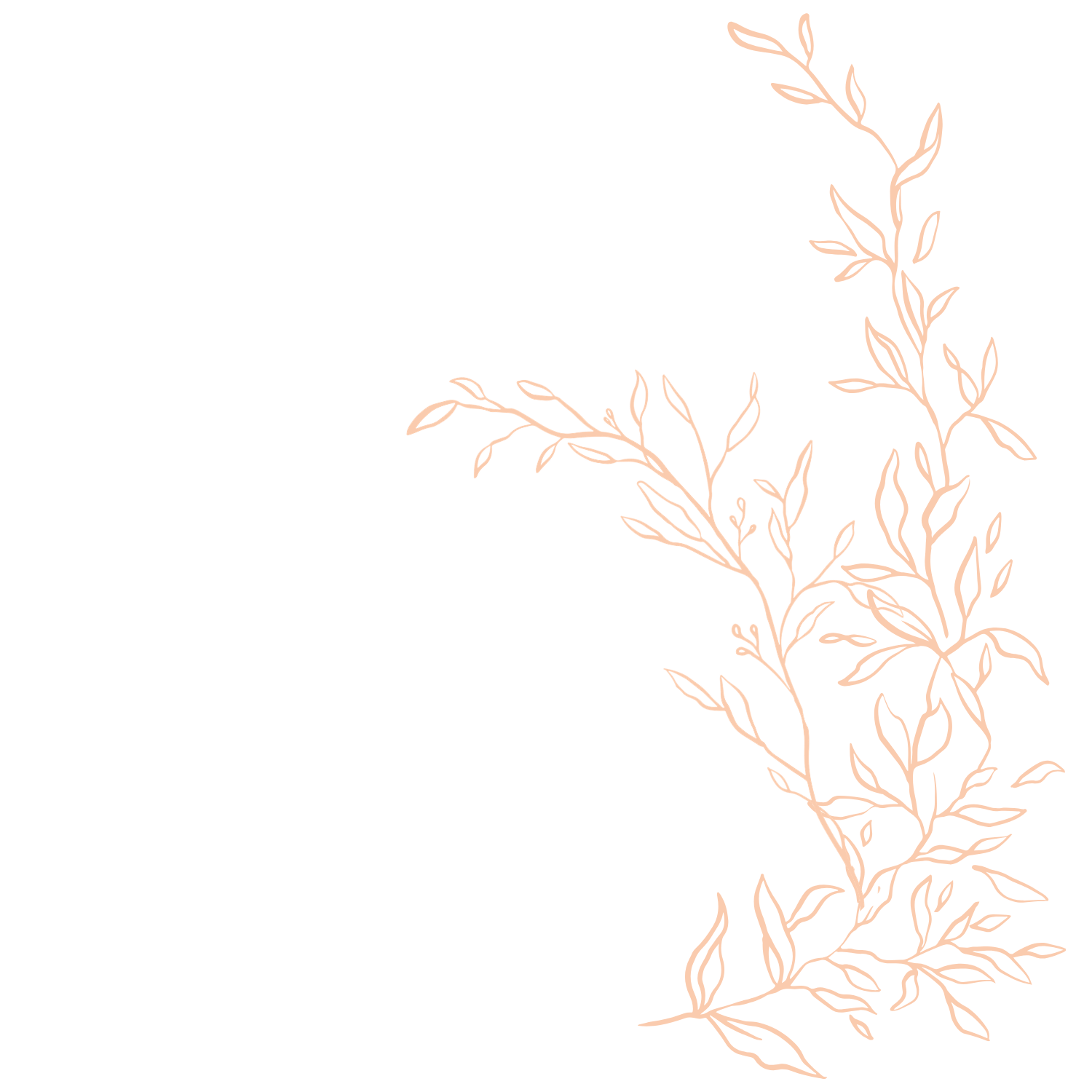 Elegant black background with pinkish-beige line art of a floral branch in the lower right corner.