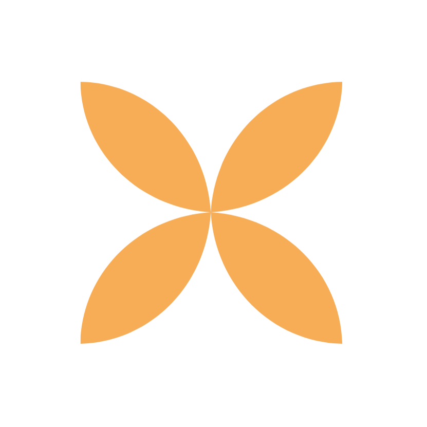 Four orange petals or leaves arranged in a symmetrical pattern on a black background.