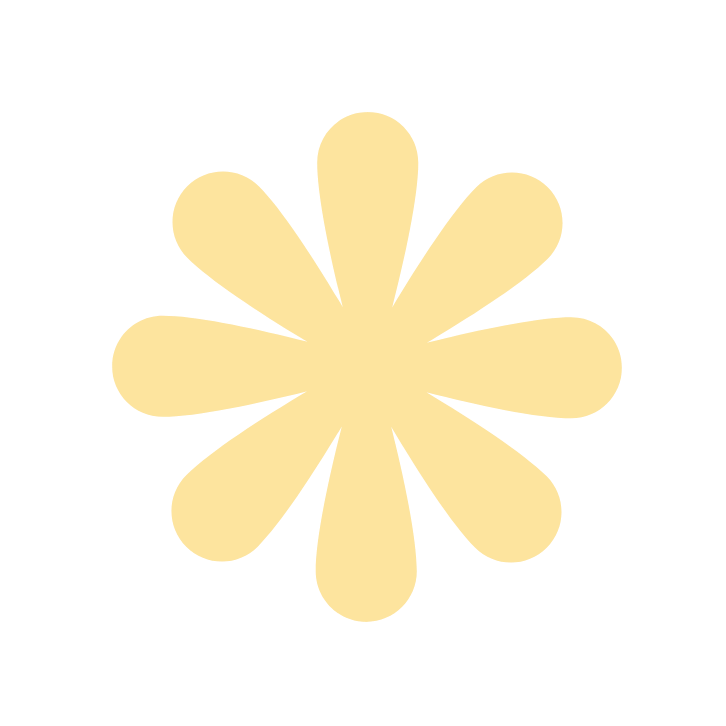 A stylized, symmetrical flower graphic with ten rounded petals in a light beige color on a black background.