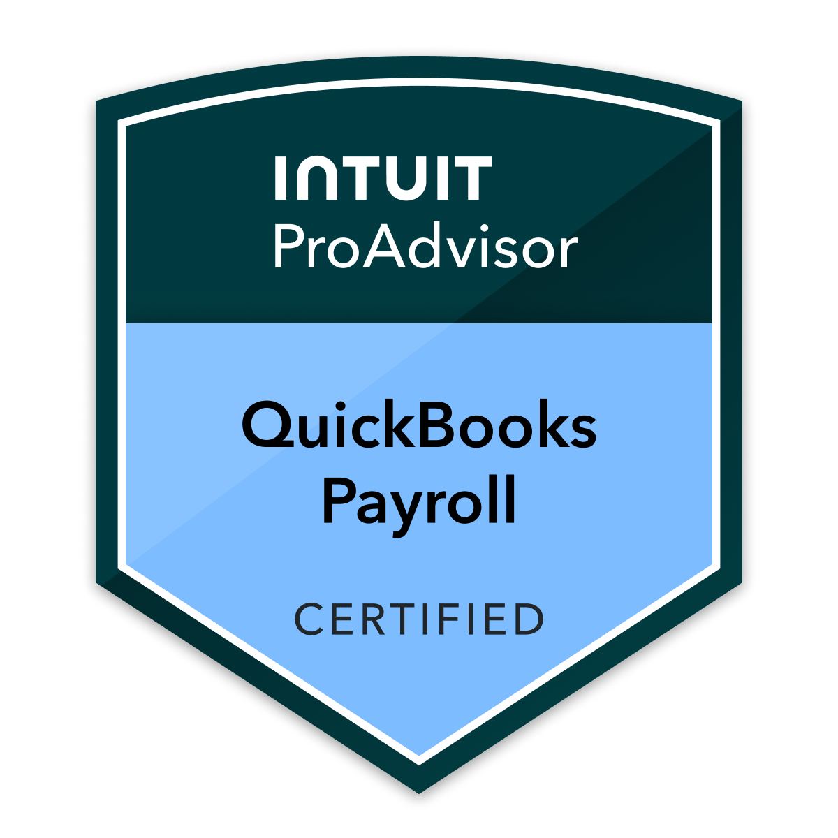 Badge with the text 'Intuit ProAdvisor' at the top, 'QuickBooks Payroll' in the middle, and 'Certified' at the bottom.