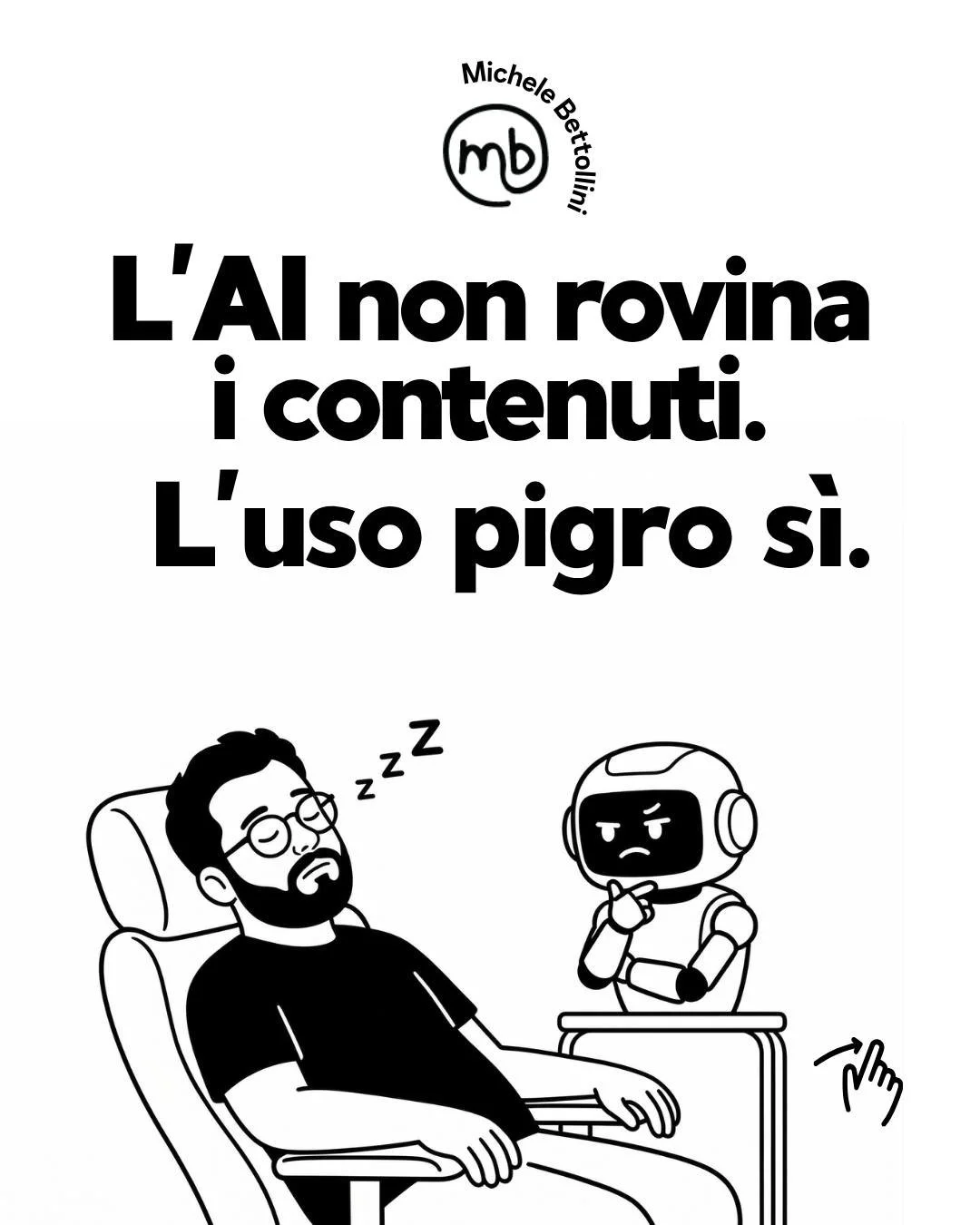 La promessa sbagliata &egrave; questa: &ldquo;cos&igrave; fai tutto pi&ugrave; in fretta&rdquo;
S&igrave;, ma spesso fai peggio.

Secondo me il problema non &egrave; usare l&rsquo;AI.

Il problema arriva quando la usi come scorciatoia totale.
Quando 
