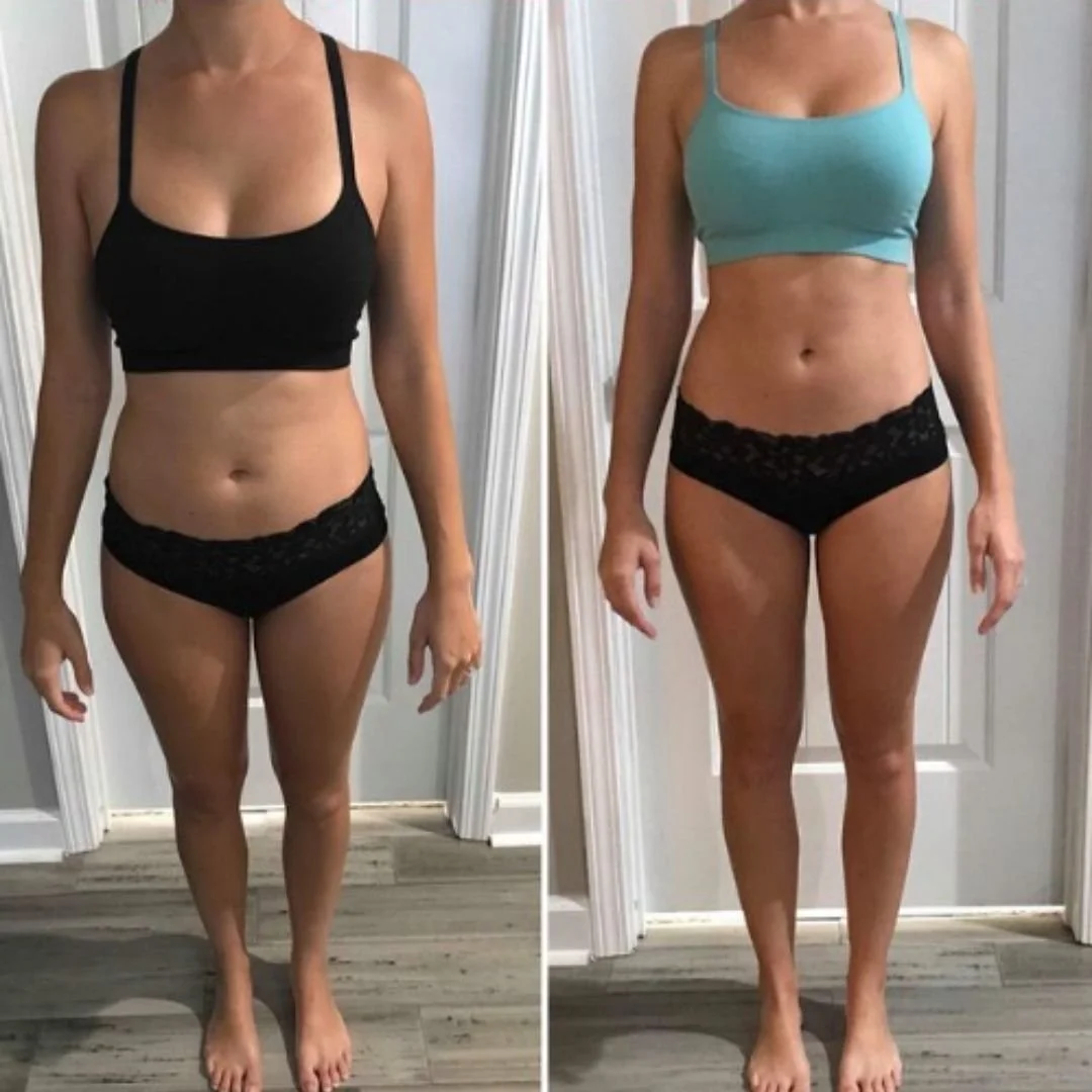 Client transformation showing sustainable fat loss and muscle tone progress