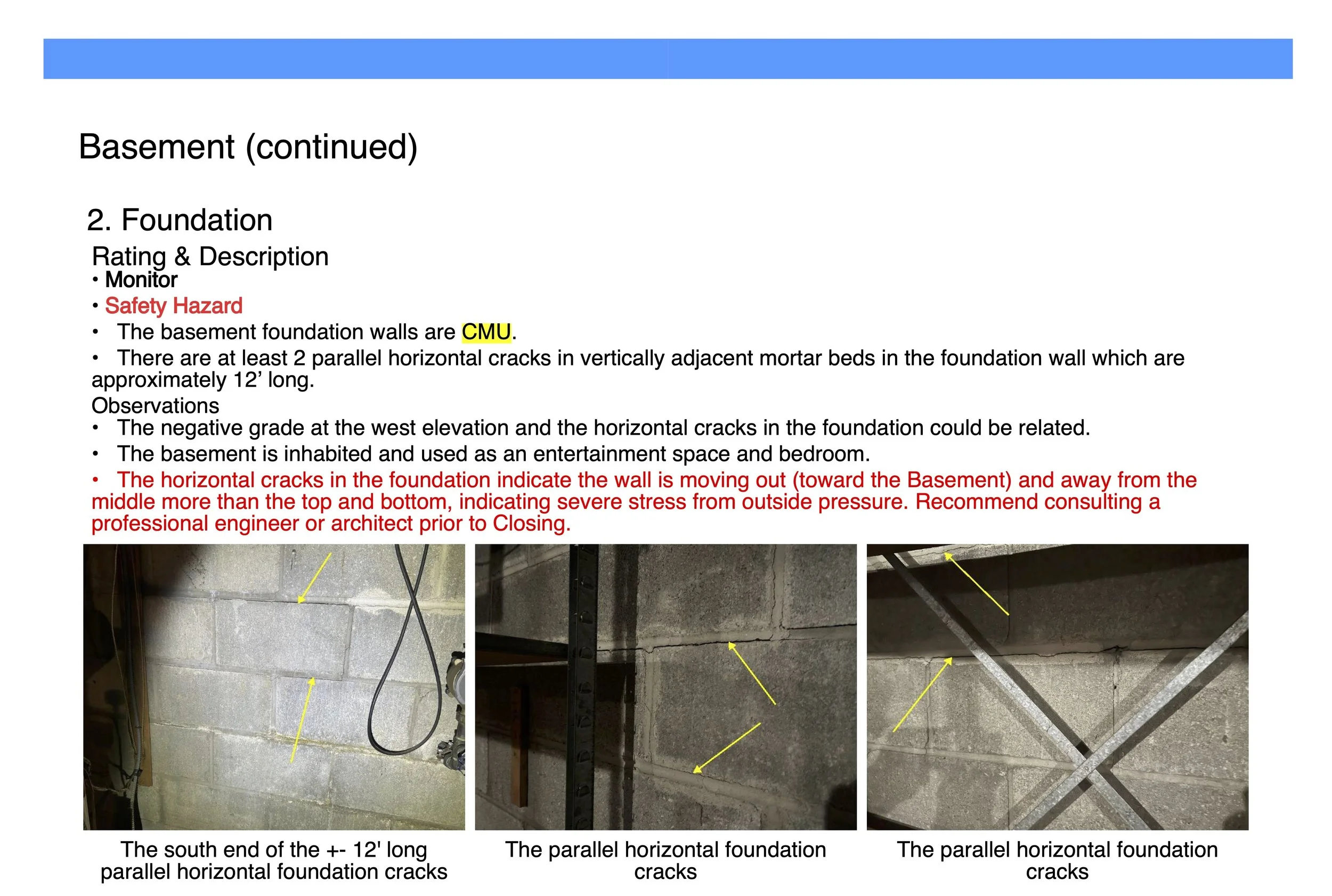 An excerpt from an OSHI Home Inspection Report