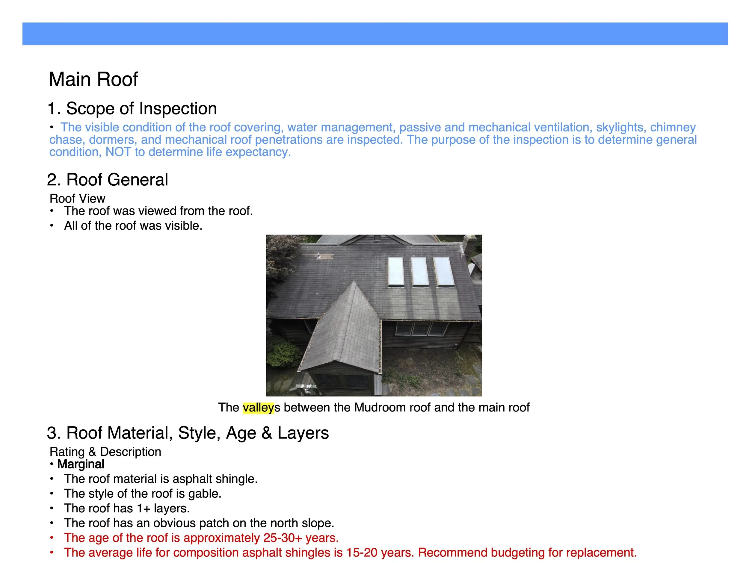 An excerpt from an OSHI Home Inspection Report