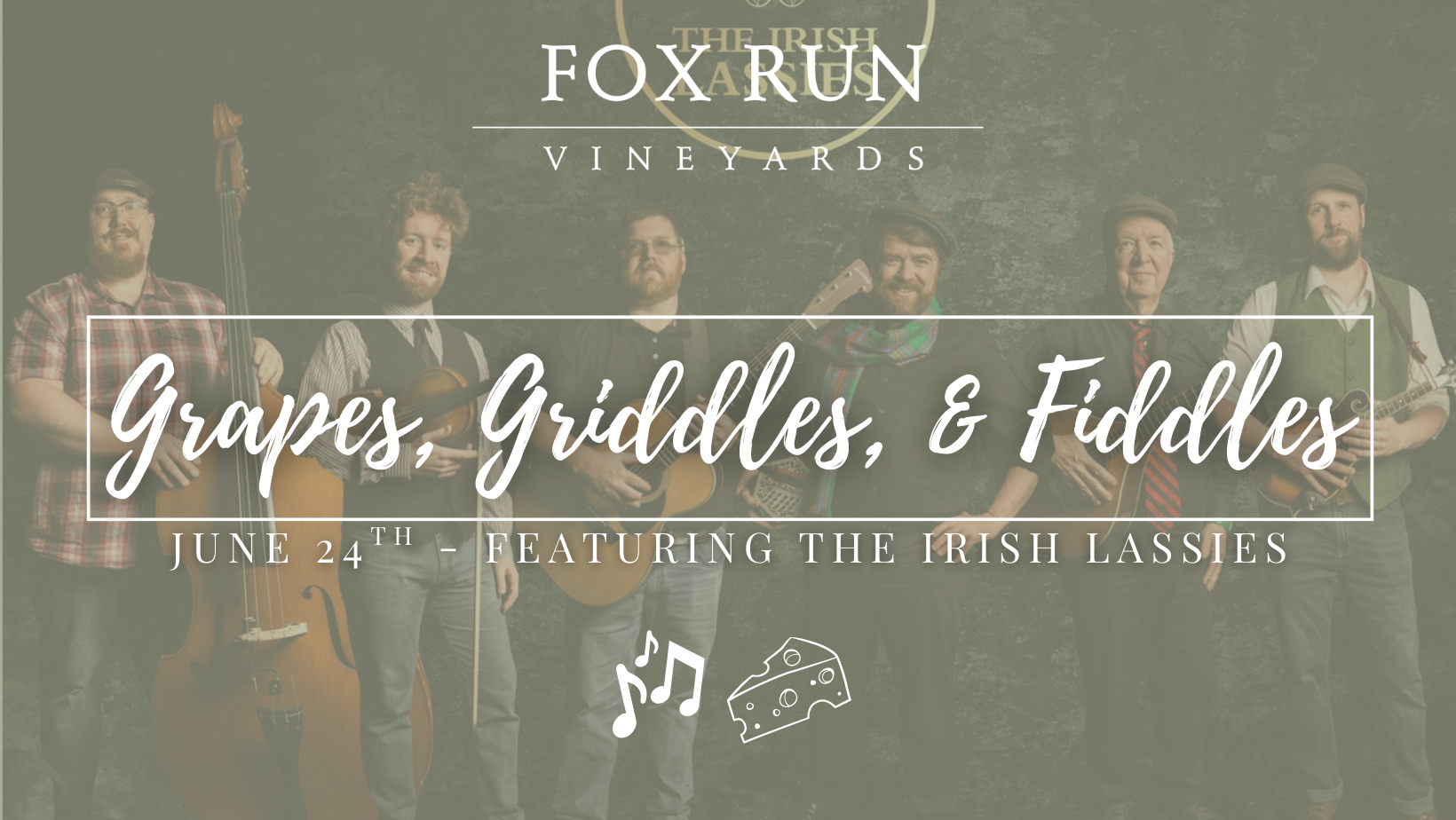 Band of six smiling for camera for fox run vineyards event