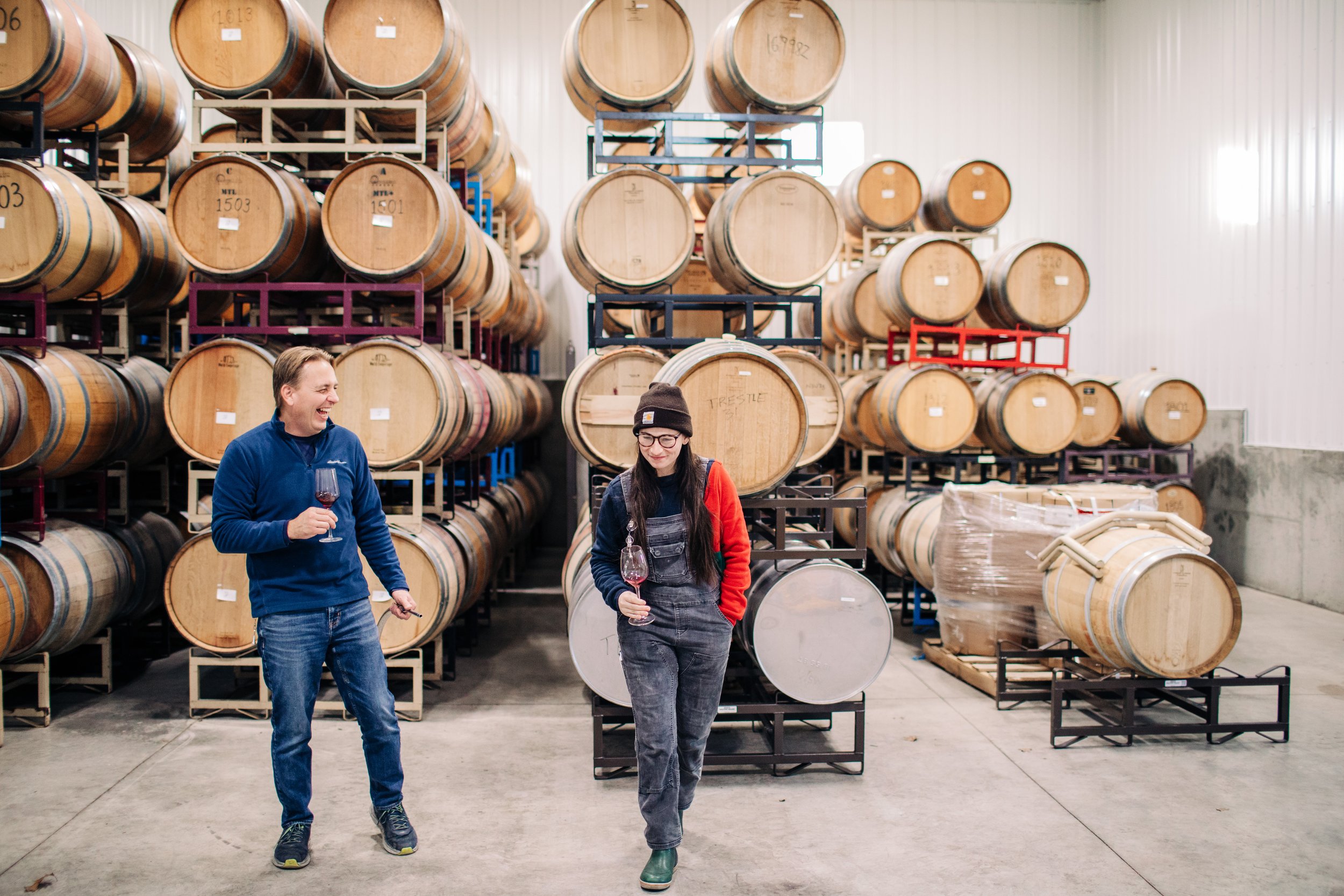 winemakers in the cellar
