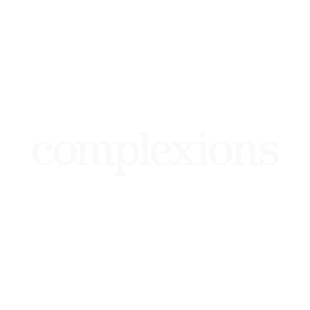 Black background with white text that reads 'complexions' and smaller text underneath that says 'SPA FOR BEAUTY AND WELLNESS'.