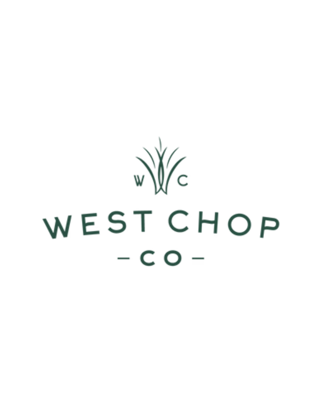West Chop Co logo featuring an illustration of grass or plant with the words 'West Chop Co' below.