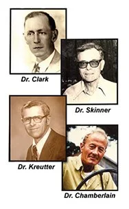 Composite image of four black-and-white photos of doctors with their names: Dr. Clark, Dr. Skinner, Dr. Kreutter, and Dr. Chamberlain.