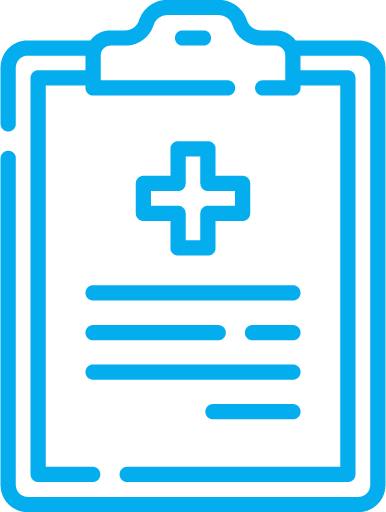 Icon of a medical clipboard with a plus sign and lines of text